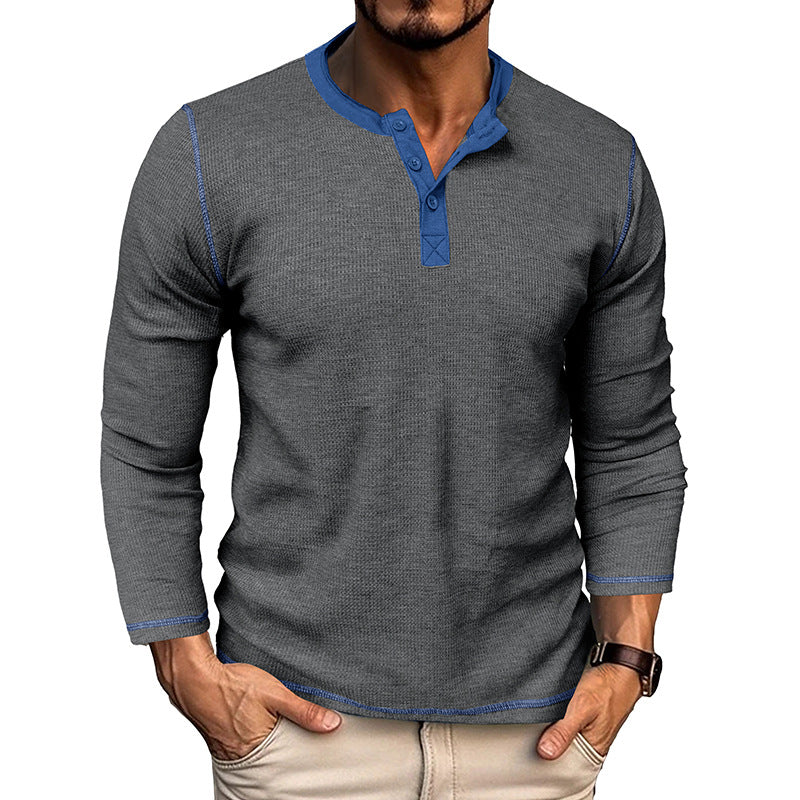 Herrer Langærmet Henley-shirt i åndbart bomuldsblandning med stilfuld kontrastkrave Stilla