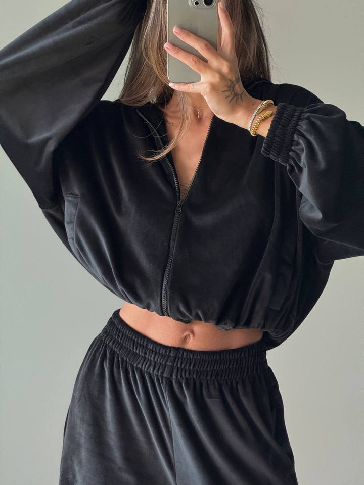 Dame velour joggingtøj med voluminøse ærmer Skovae