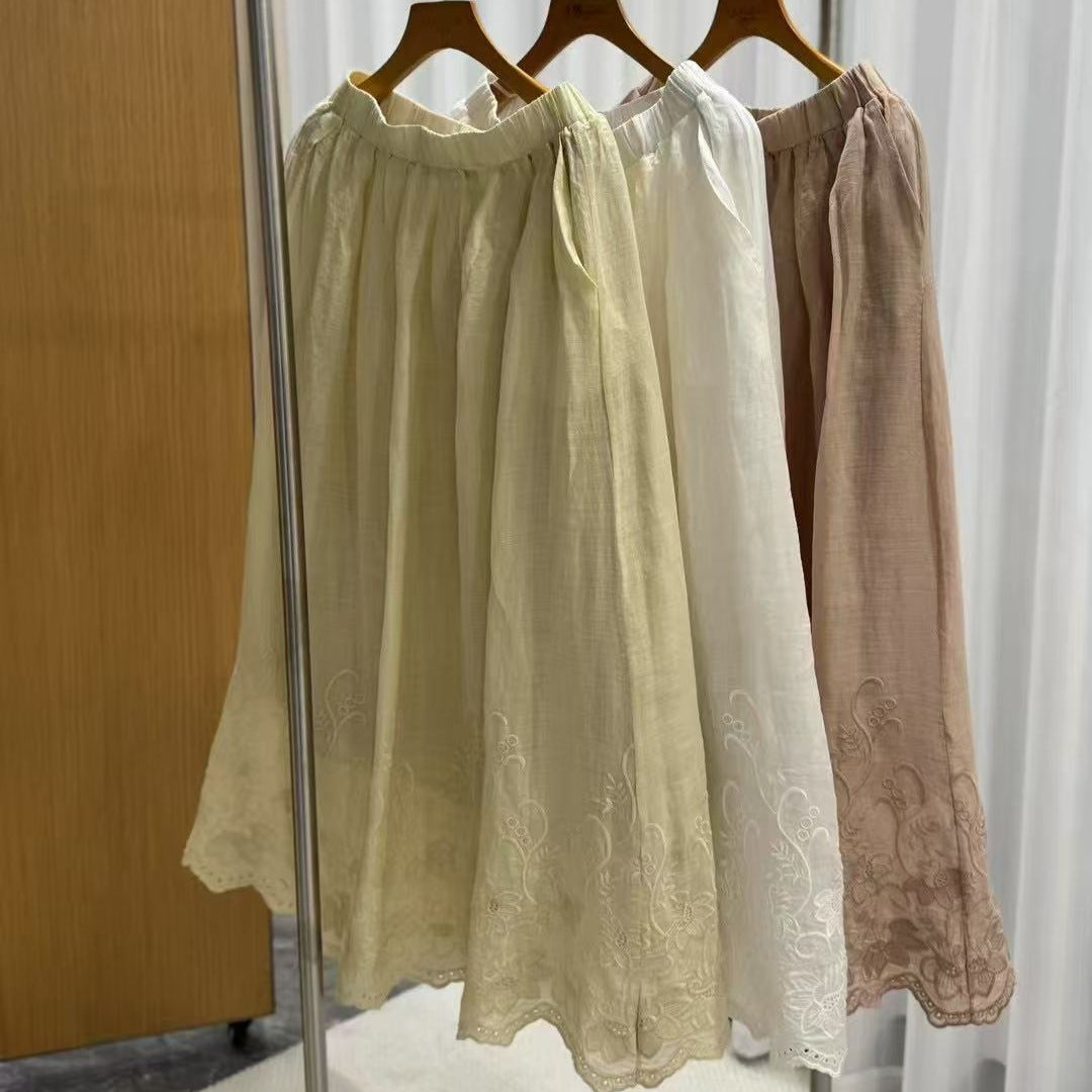 Femme Elegante Broderet Midi-Nederdel Stilla