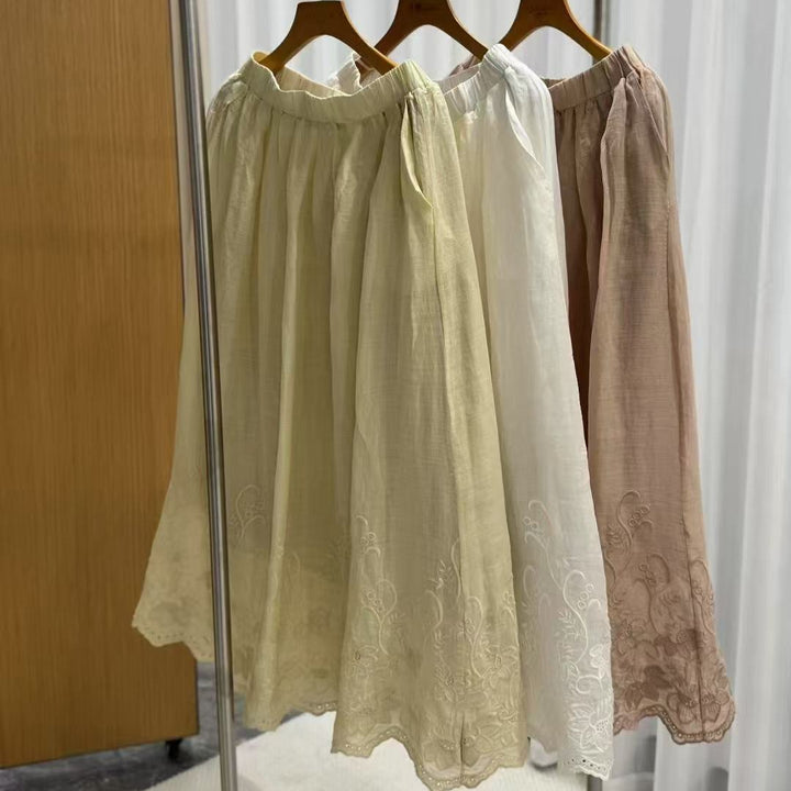 Femme Elegante Broderet Midi-Nederdel Stilla