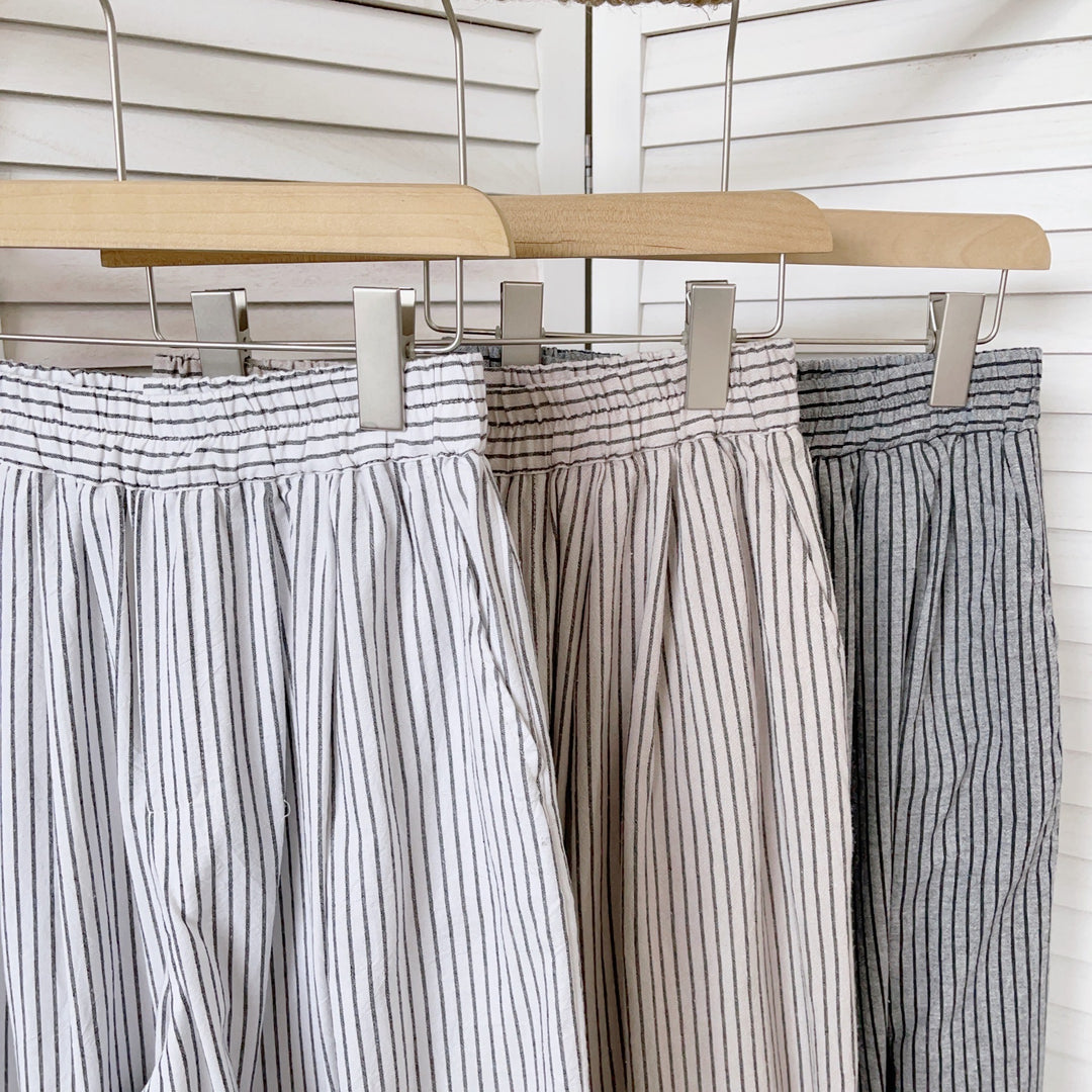 Femme Elastisk Talje-stribe-Midi-nederdel Stilla