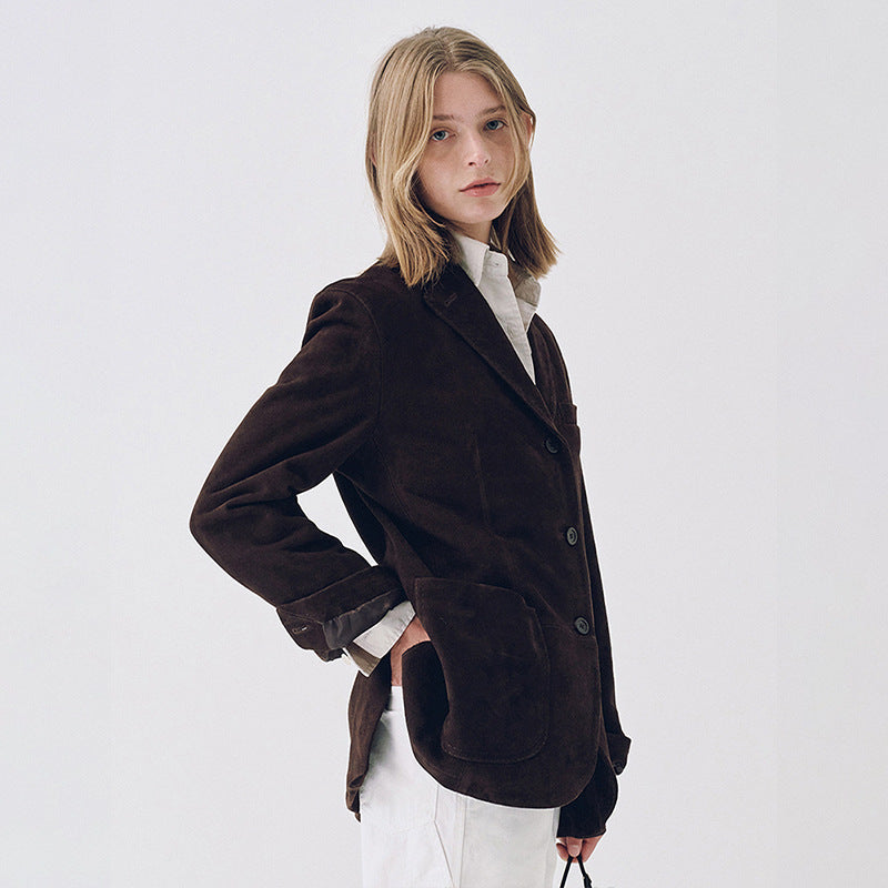 Kvinder Elegant Suede Blazer med Praktiske Lommer Stilla