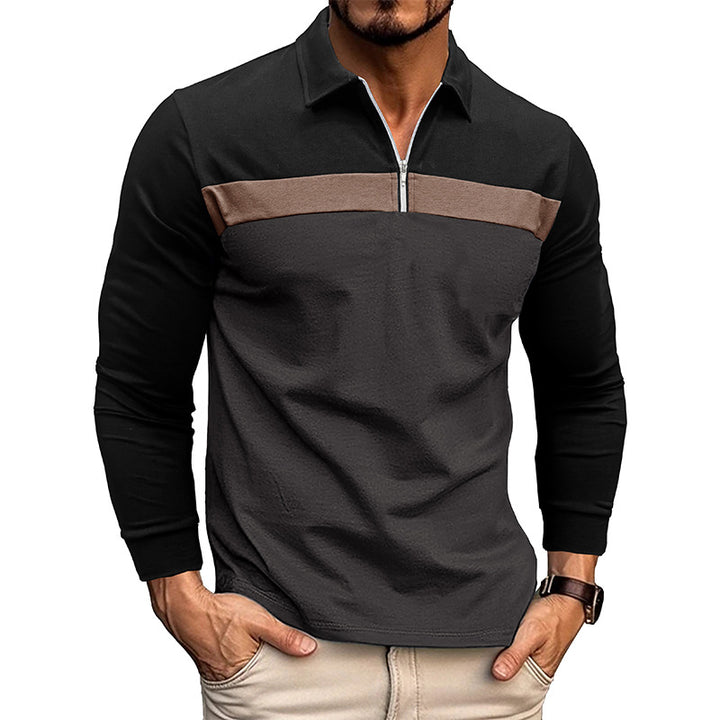 Herren sporty langærmet skjorte med moderne halv lynlås og farveblokdesign Stilla