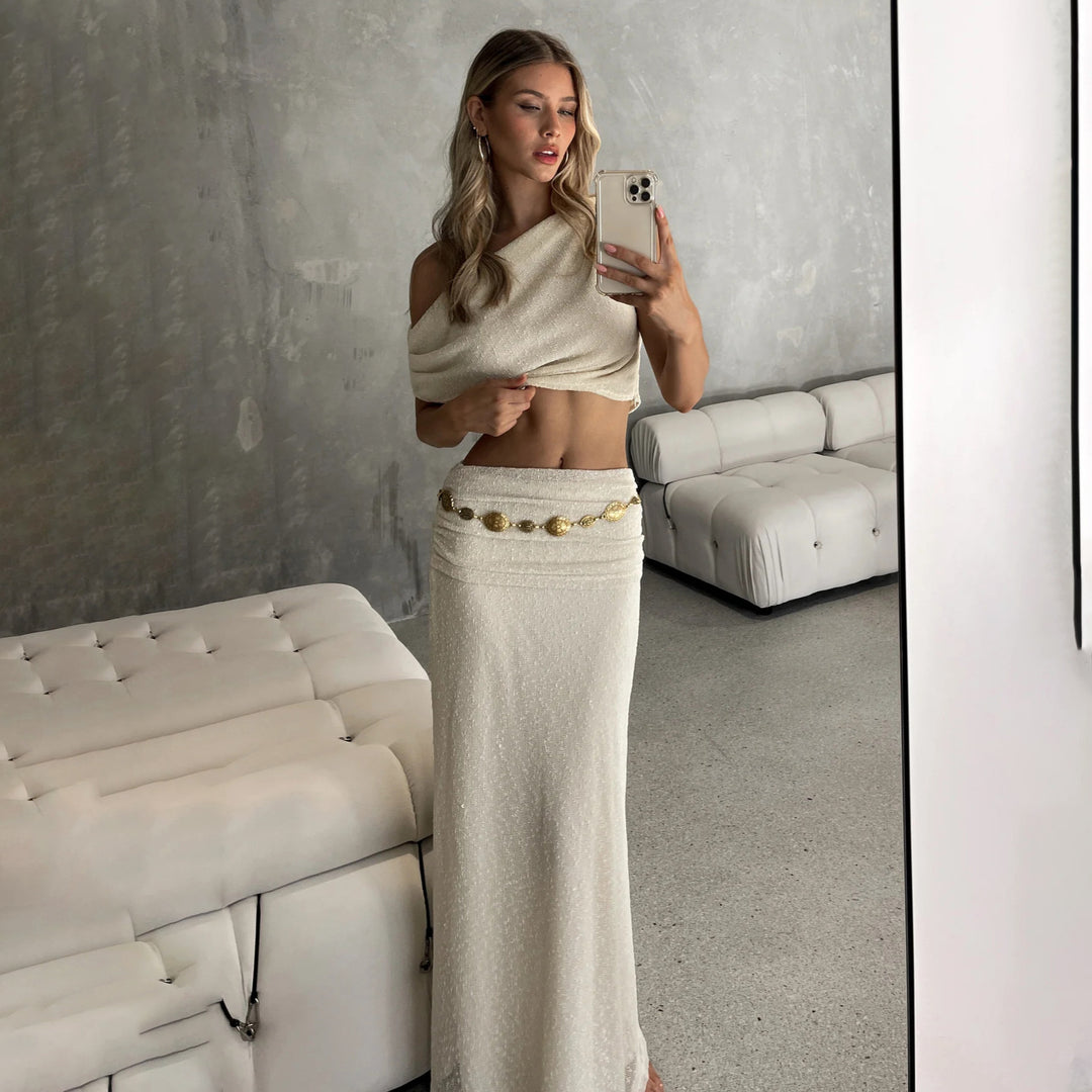 Kvinders Charming Crop Top og Maxi Skirt Sæt Stilla