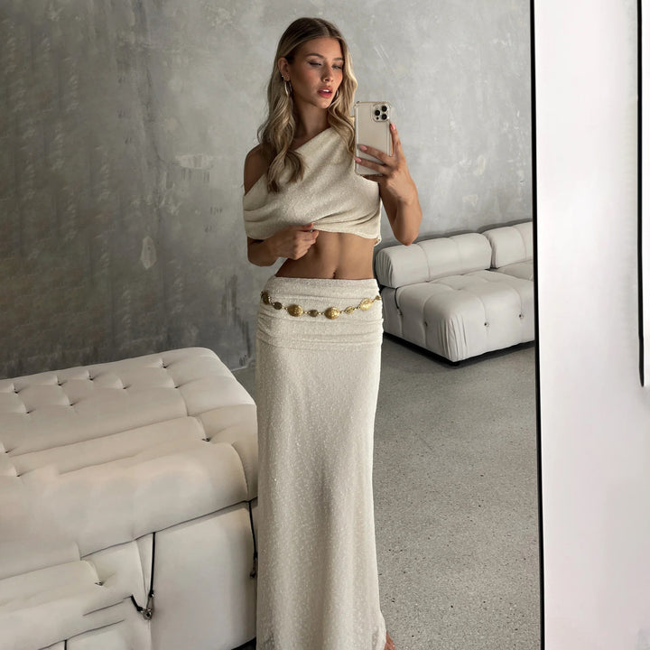 Kvinders Charming Crop Top og Maxi Skirt Sæt Stilla