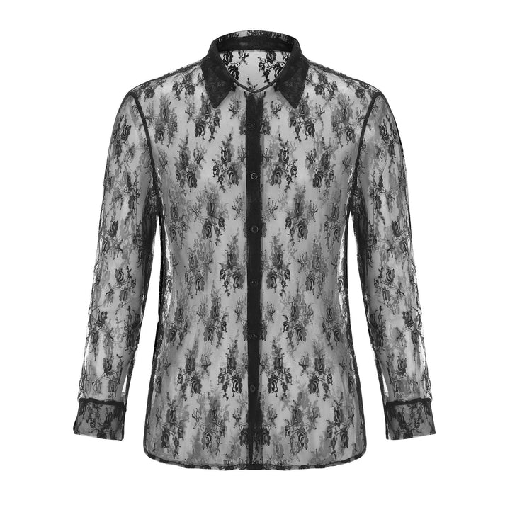 Dame gennemsigtig bluse med blomstret mønster og elegant krave Stilla