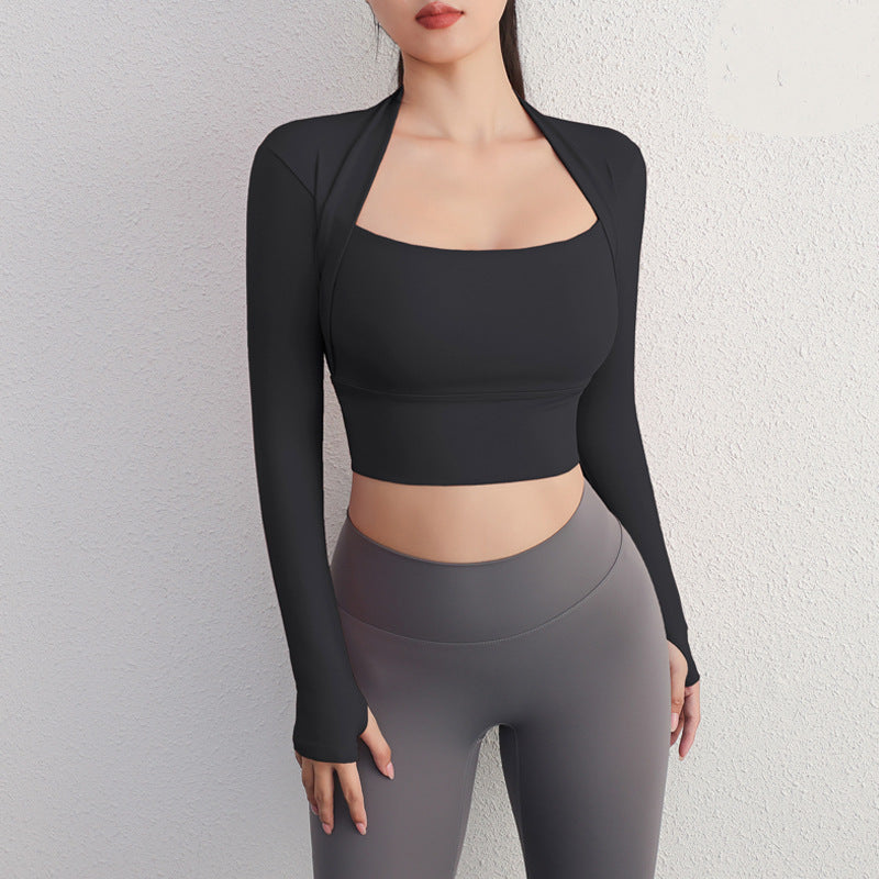 Dame Sporty Langærmet Crop-Top med åbent rygdesign og ekstra lang pasform Stilla