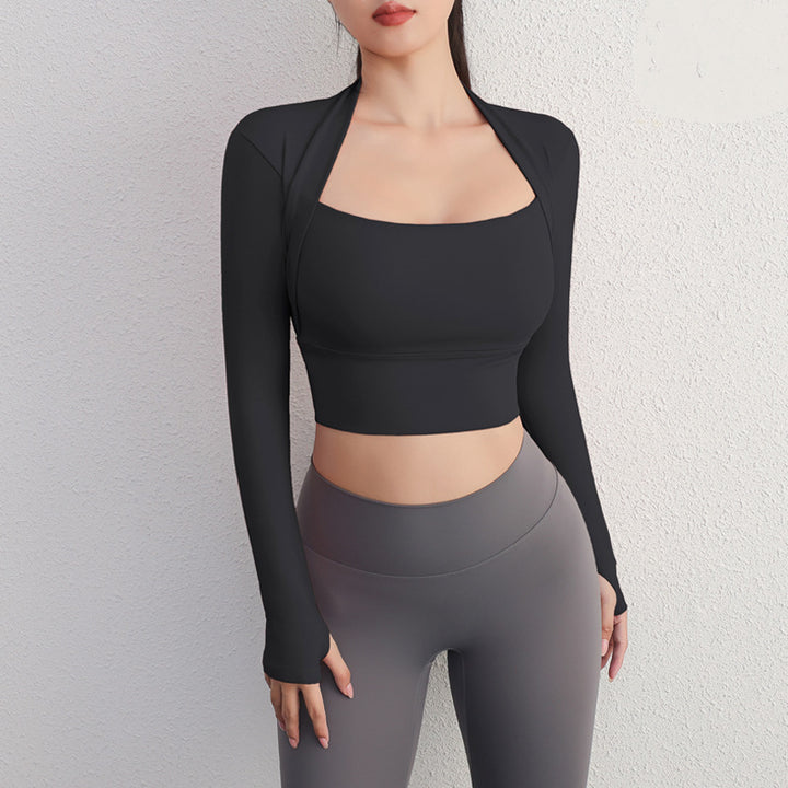 Dame Sporty Langærmet Crop-Top med åbent rygdesign og ekstra lang pasform Stilla
