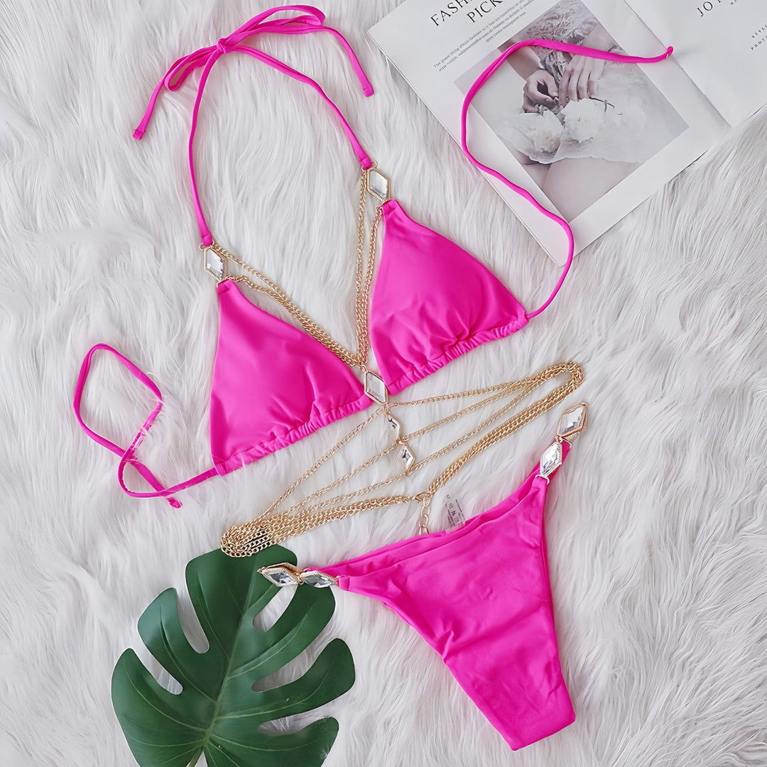 Dame Elegant bikini-sæt med kædedetaljer Stilla