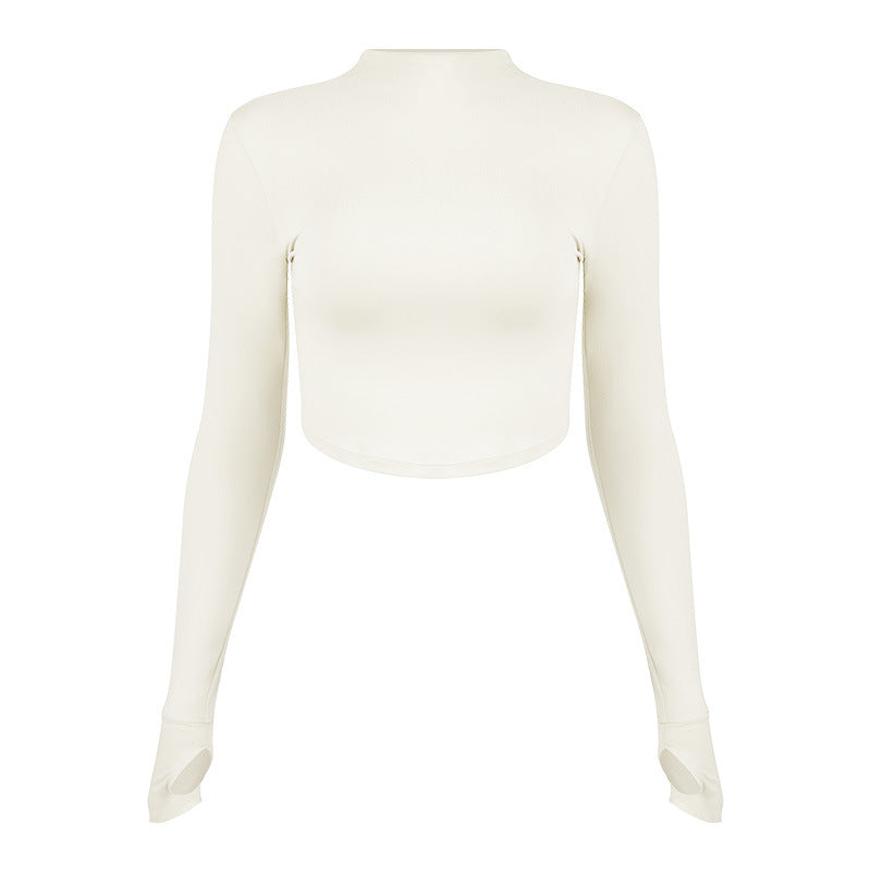 Dame sporty langærmet crop top med høj krave og åndbar struktur Stilla