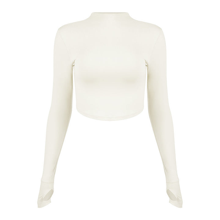 Dame sporty langærmet crop top med høj krave og åndbar struktur Stilla