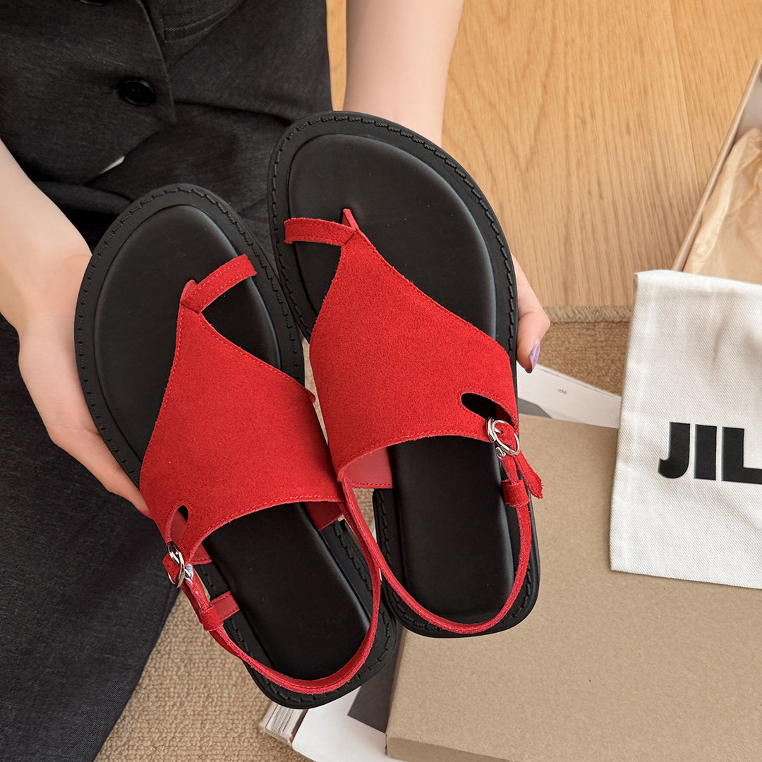 Femme Stilfulde Dame T thong Slide Sandaler med justerbar ankelrem Stilla