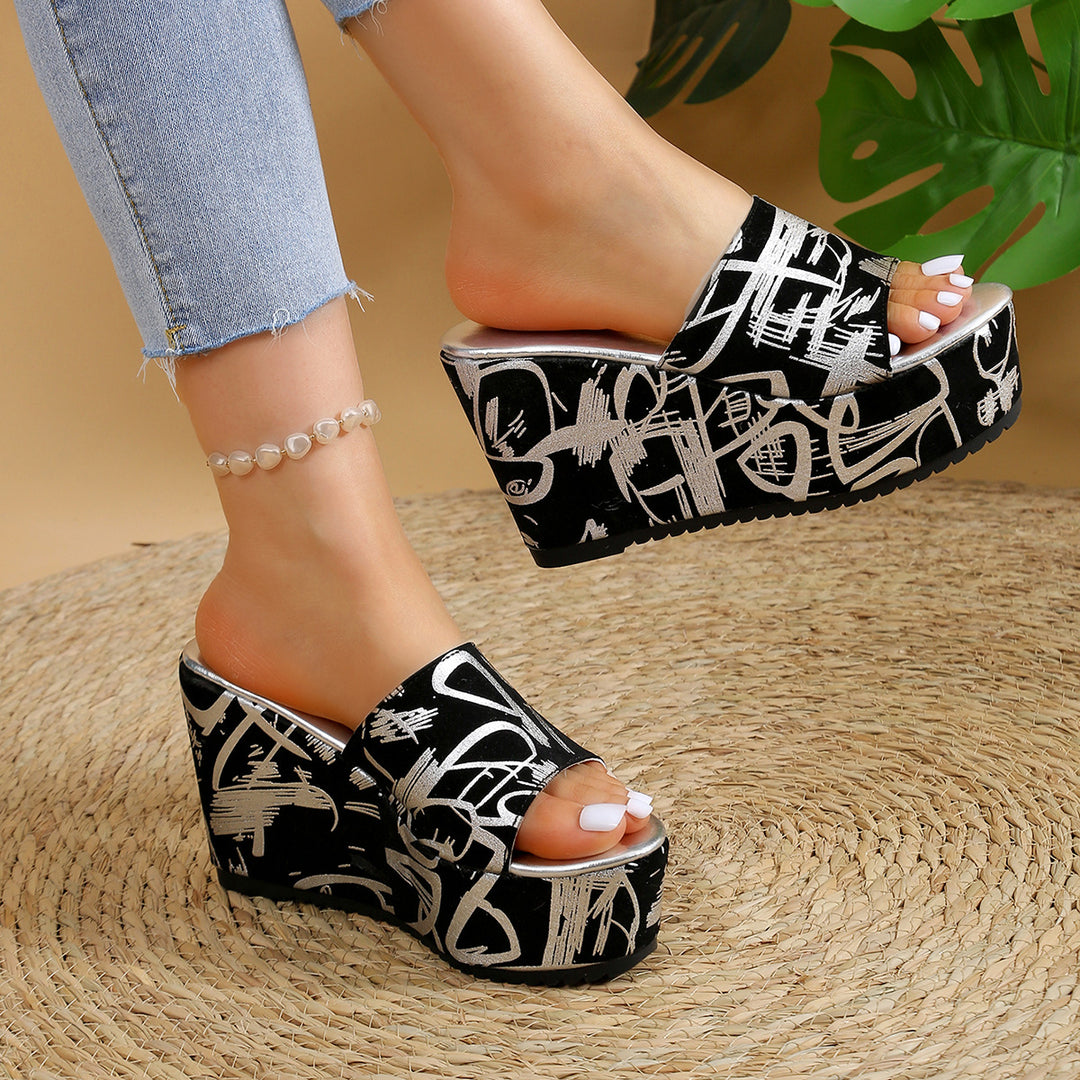 Dame Wedge-sandaler med moderne grafik-design Stilla