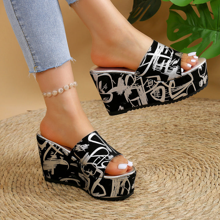 Dame Wedge-sandaler med moderne grafik-design Stilla