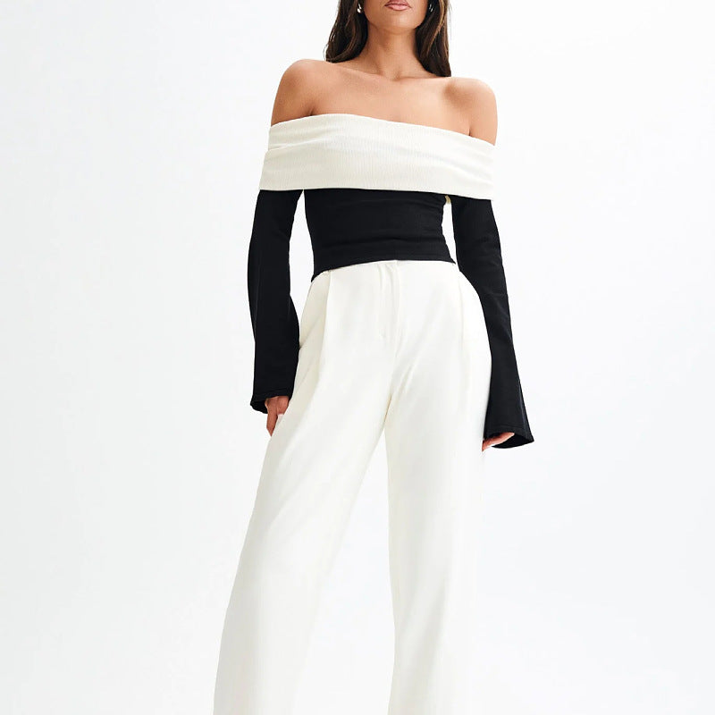 Dame Off-Shoulder Overdel med Kontrastærmer Stilla