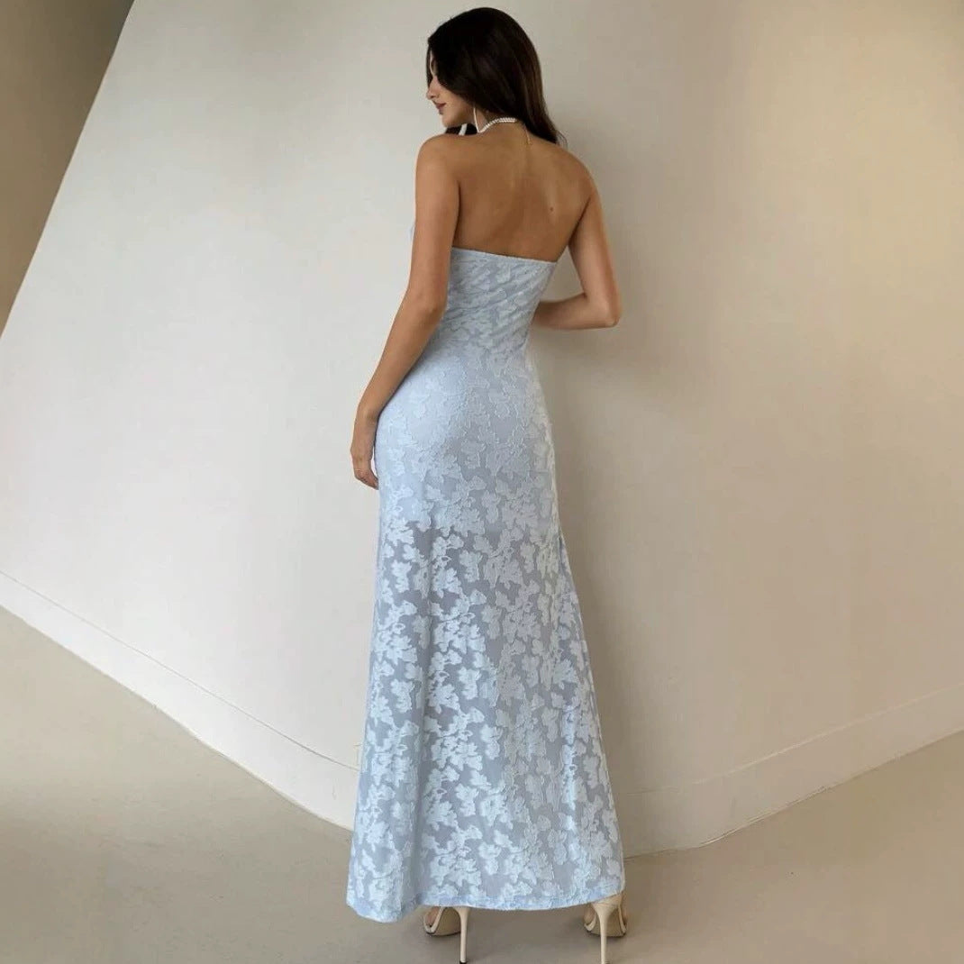 Dame Elegant Maxikjole med blomsterdesign og høj udsnit Skovae