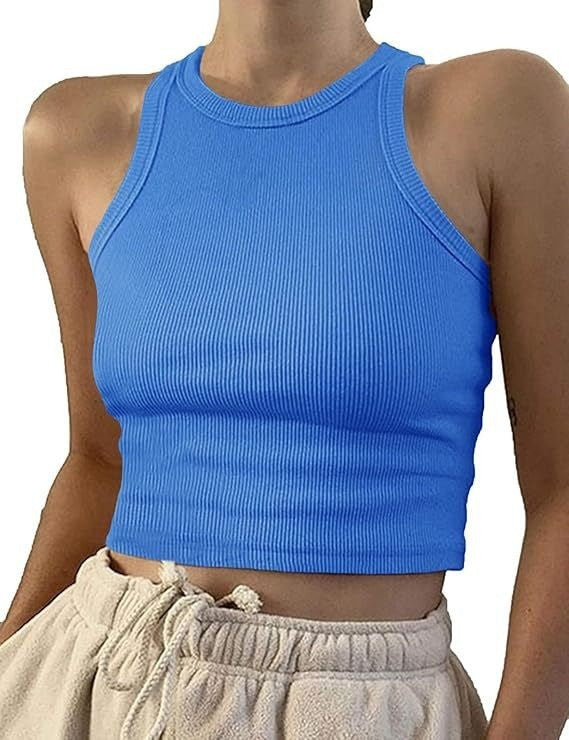 Damer sporty crop-top med elastisk ribdesign Skovae
