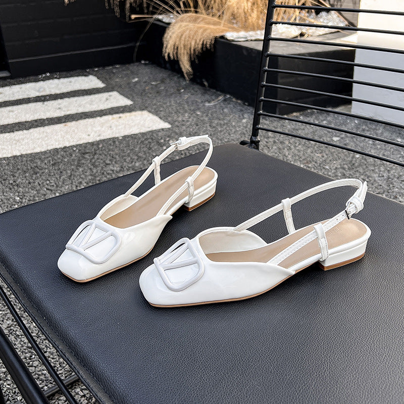 Dame Elegant Slingback Firkantet Tå Ballerina med Dekorativt Spænde Stilla