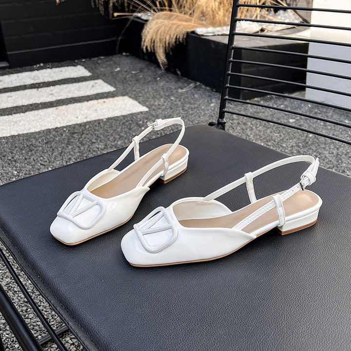 Dame Elegant Slingback Firkantet Tå Ballerina med Dekorativt Spænde Stilla