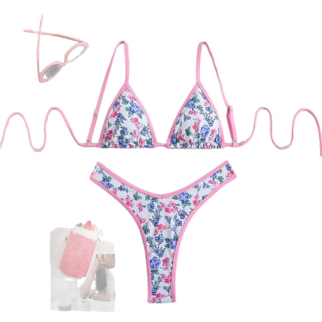 Dame bikini-sæt med blomstertriangel-top og høj benudskæring Stilla