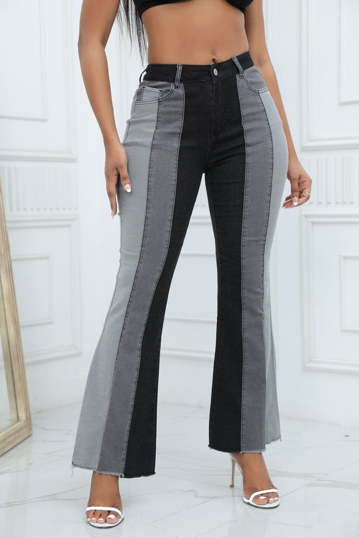 Dame Bootcut Jeans i kontrastdesign med frynset søm Stilla