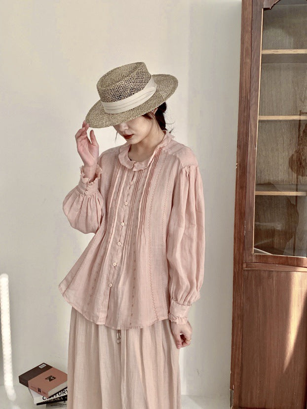 Femme Pliseret Struktureret Button-Up Bluse Stilla