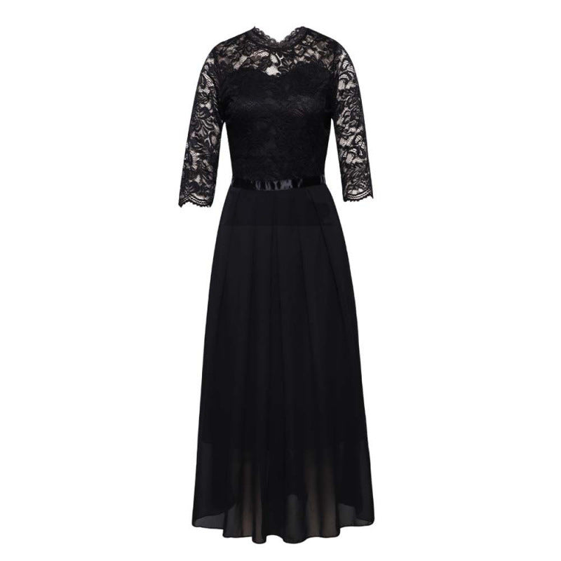 Dame Spids Overlay Maxi-Kjole med Plisseret Nederdel Stilla