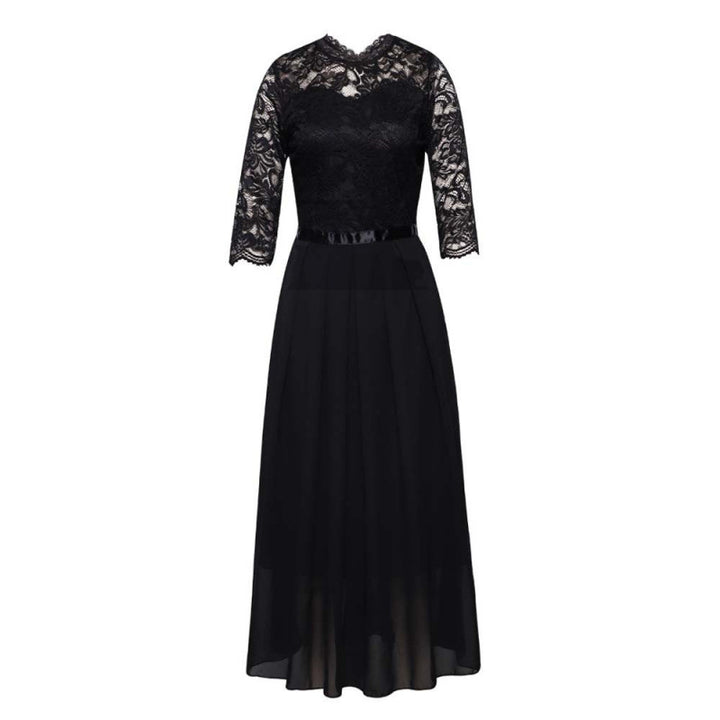 Dame Spids Overlay Maxi-Kjole med Plisseret Nederdel Stilla