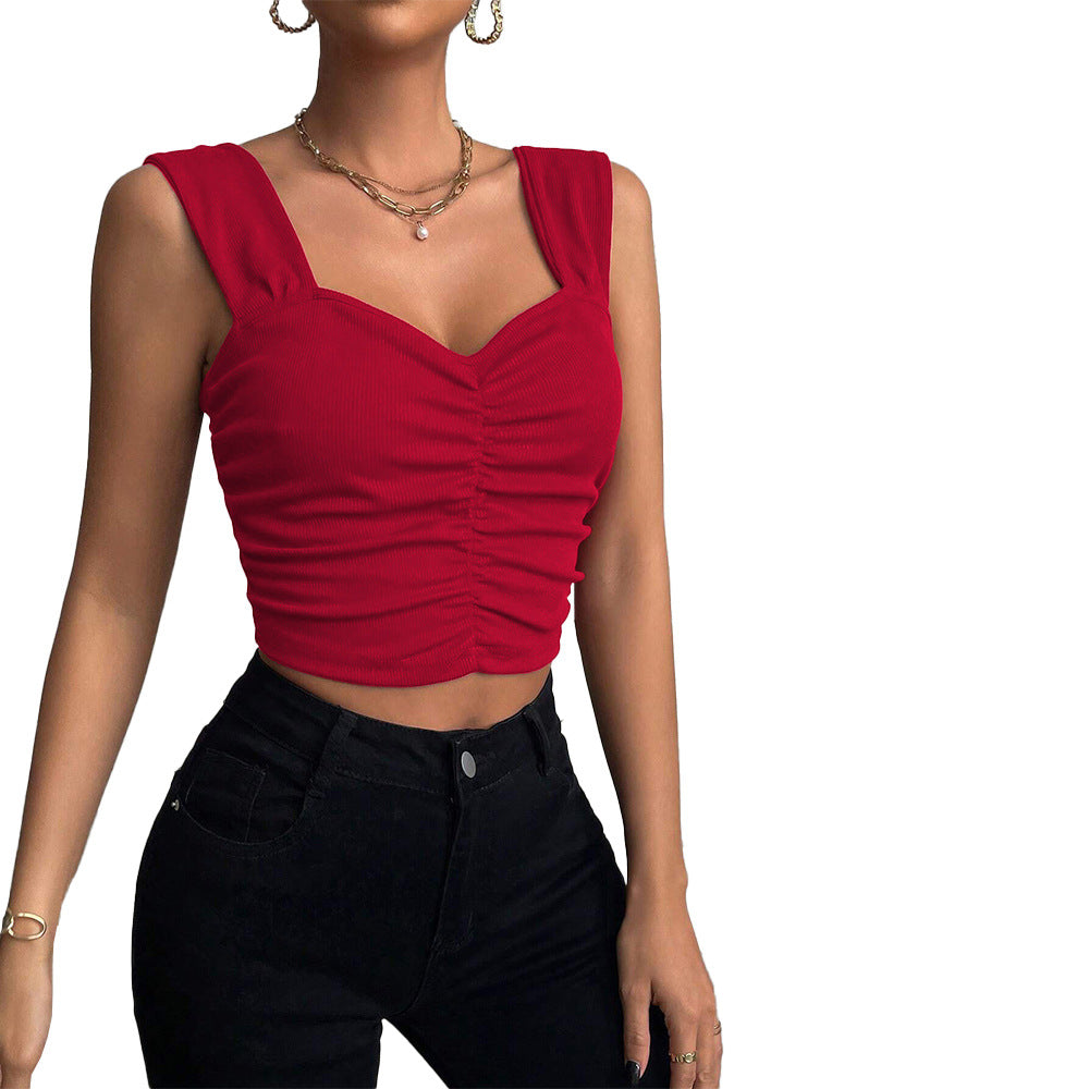 Kvinder cropped top med elegant hjerteudskæring og samling Stilla
