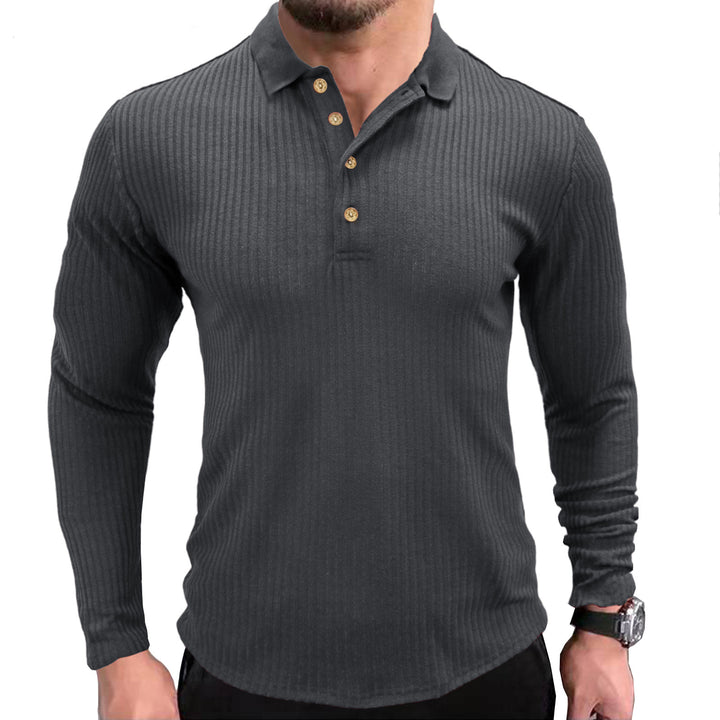 Herre Langærmet Poloshirt med struktureret Ribdesign Stilla