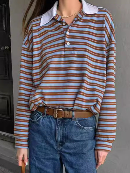 Dame Casual stribet skjorte med krave og elegante detaljer Stilla