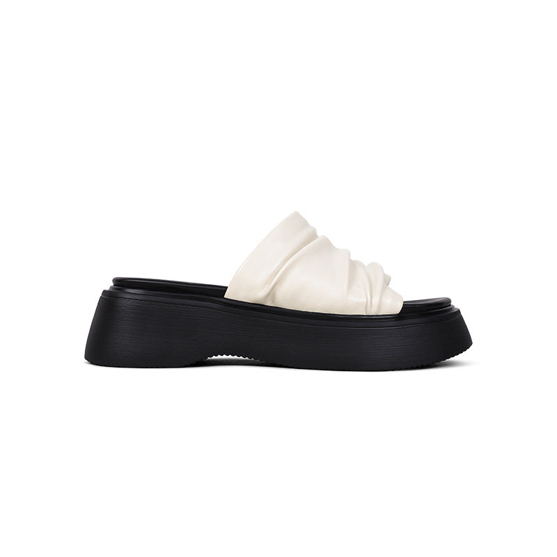 Dame Stilfulde Plateau Slide Sandaler med Raffdetail i den øverste del Stilla