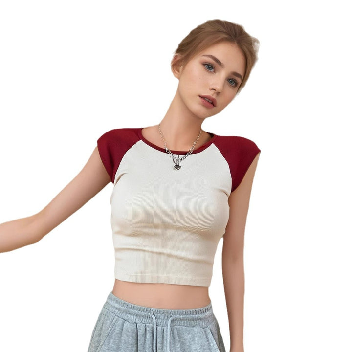Dame Crop-Top med sporty raglanærmer og struktur Stilla