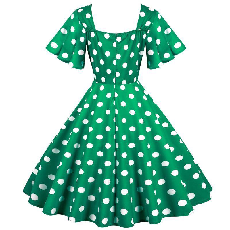 Damer Rockabilly kjole med legesyge polka prikker mønster og svajende kant Stilla