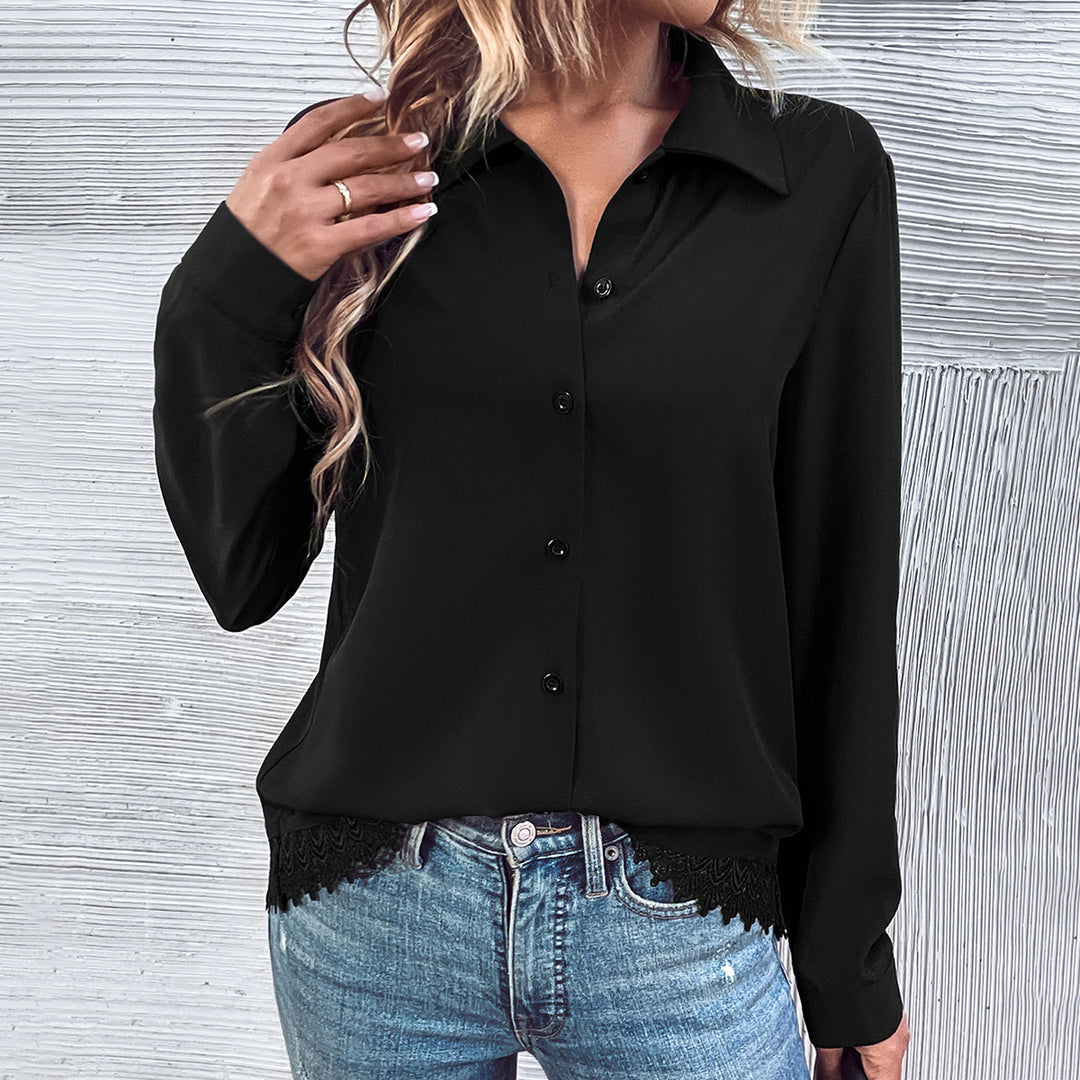 Damer elegant bluse med blonder og knaplukning Stilla