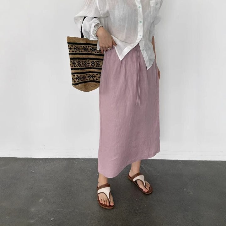 Dame Linned Maxi Skirt med justerbar Talje Knote Stilla