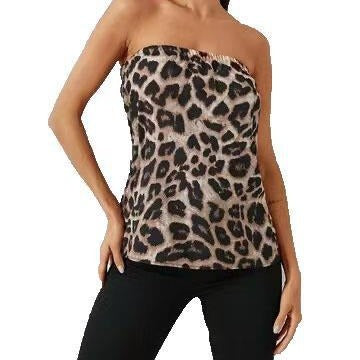 Dame Bandeau-bluse med moderne leopardmønster og elegant snit Stilla