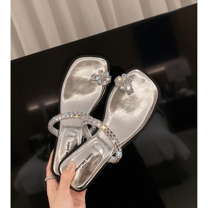 Dame Elegant med rhinsten dekoreret slide sandaler Stilla
