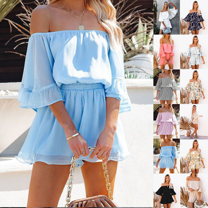 Dame Off-Shoulder Playsuit med Volanter og elastisk Taljeindlæg Stilla