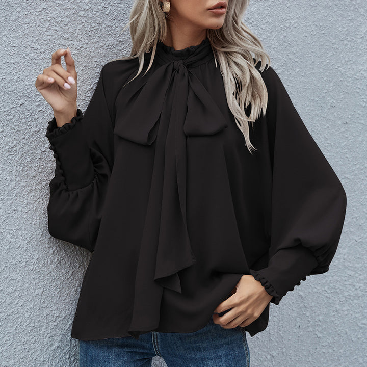 Dame Elegant Bluse med Bue og ballonformede Ærmer Stilla
