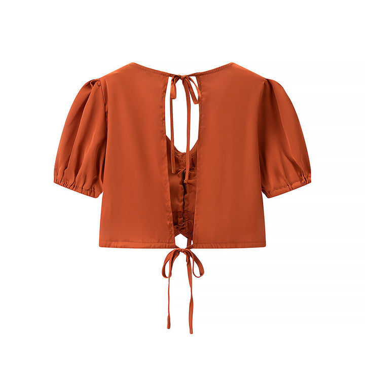 Dame Crop-Top med fordelagtig båndlukning og vide ærmer Stilla
