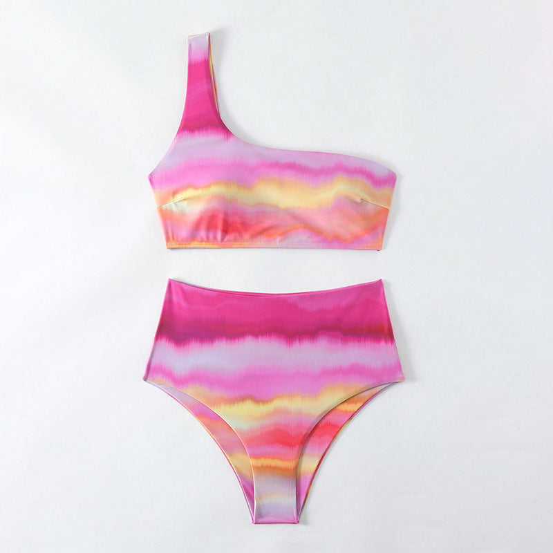Dame Højskåret Bikini-sæt med asymmetrisk top og eksklusiv farveovergang Stilla