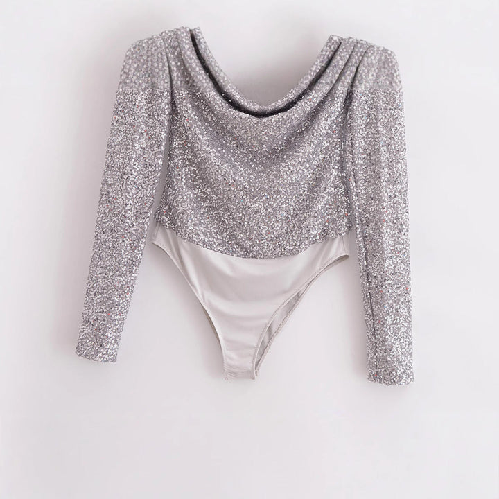 Stilla | Glam Paillet Plisseret Langærmet Romper