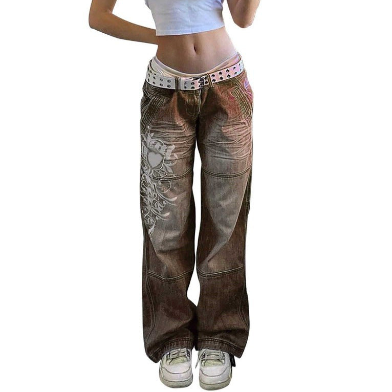 Dame Streetwear Jeans i afslappet bred pasform med trendy grafikdesign Stilla