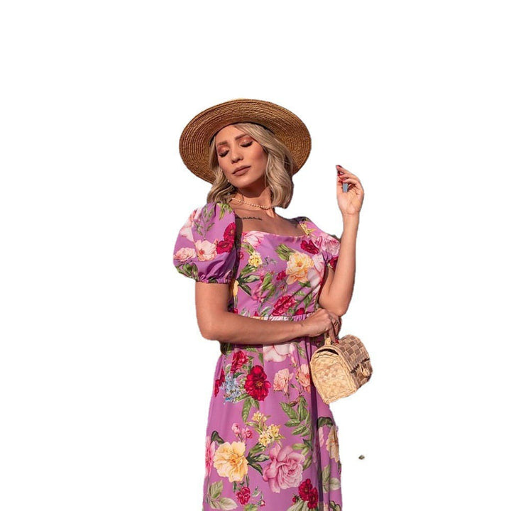 Dame Floral Maxikjole med Puffærmer og skinnende accenter Stilla