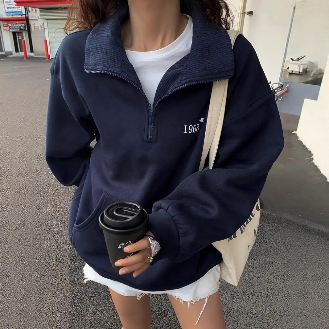 Dame sporty sweater med høj krave og lynlås Skovae