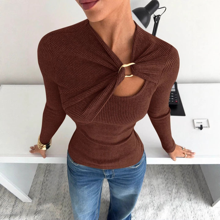 Dame Elegant asymmetrisk top med højkvalitets knudedesign Skovae
