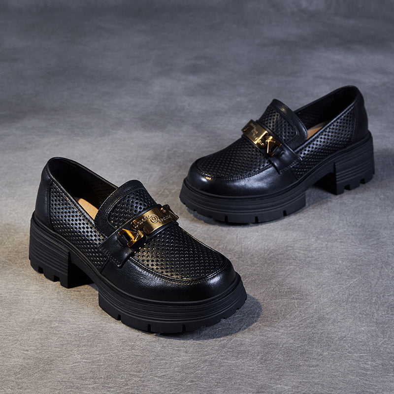 Femme Stilige Perforerede Slip-On Loafers med Chunky Sål Stilla