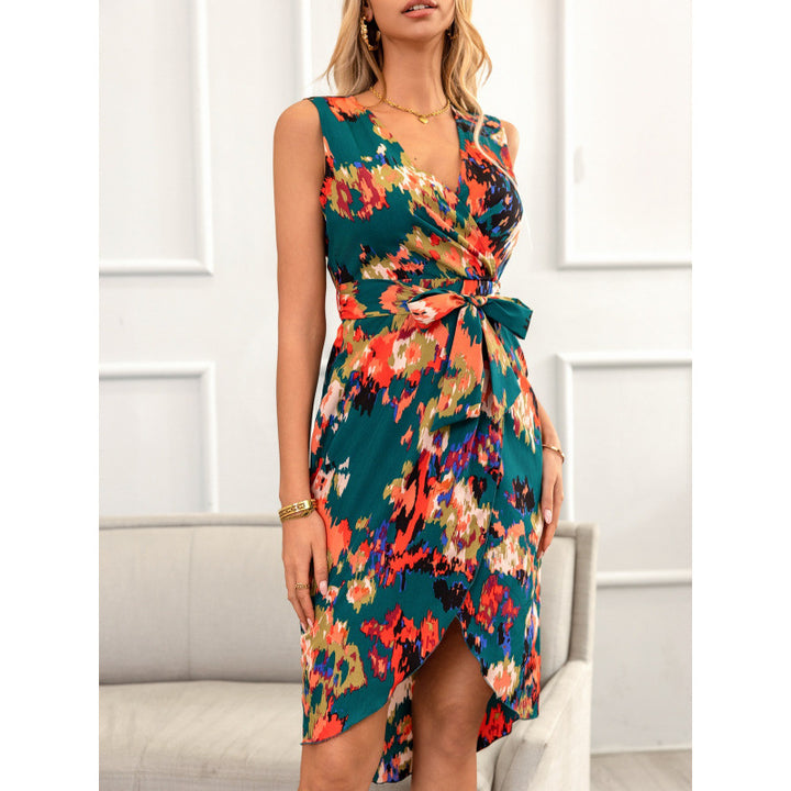 Damer Elegant Floral Wrap Kjole med Asymmetrisk Kant Stilla