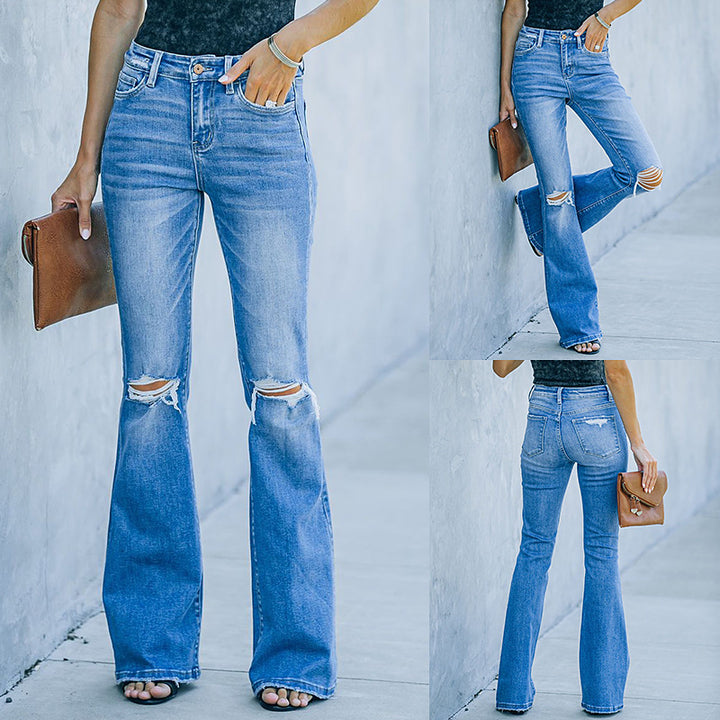 Dame Bootcut Jeans med afslappet Used-Look og høj talje Stilla